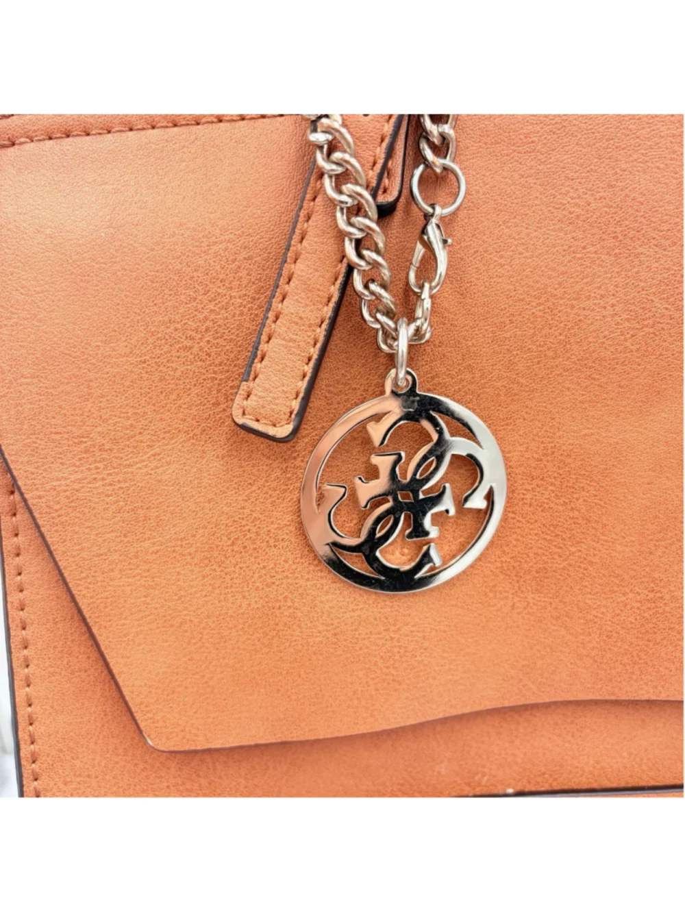 Guess Orange Shoulder Satchel Handbag With Gold-Tone